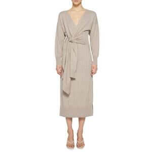 Simkhai 'Skyla' Tan Viscose Long Sleeve Wrap Sweater Dress Size M